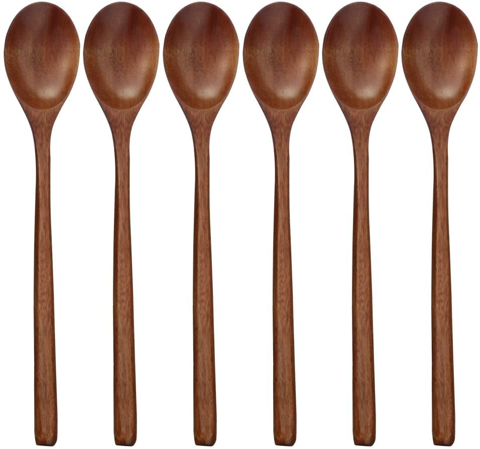 Wooden Spoons, 6 Pieces 9 Inch Wood Soup Spoons for Eating Mixing Stirring, Wood Spoon with Japanese Style Kitchen Utensil