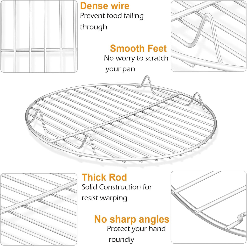 9 Inch Cooking Rack Round, Stainless Steel round Rack for Cooking Cooling Steaming Baking, Fit Air Fryer Pot Pressure Cooker, 2 Pack -Oven Safe, Silver