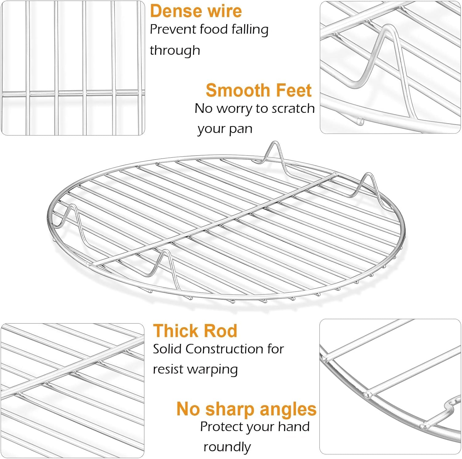 9 Inch Cooking Rack Round, Stainless Steel round Rack for Cooking Cooling Steaming Baking, Fit Air Fryer Pot Pressure Cooker, 2 Pack -Oven Safe, Silver