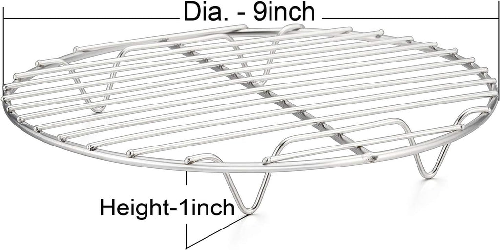 9 Inch Cooking Rack Round, Stainless Steel round Rack for Cooking Cooling Steaming Baking, Fit Air Fryer Pot Pressure Cooker, 2 Pack -Oven Safe, Silver
