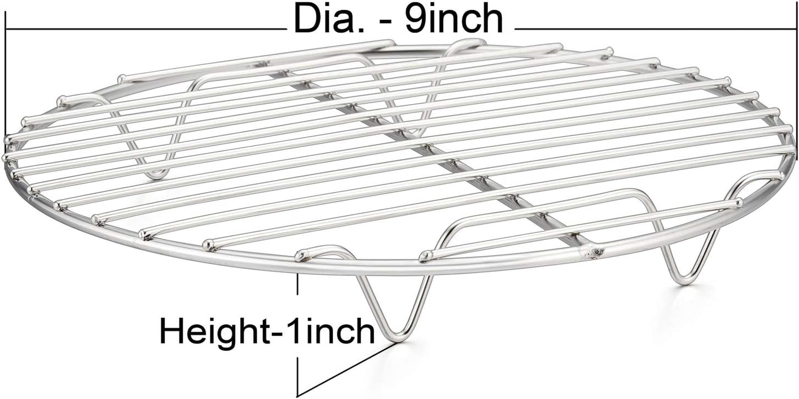 9 Inch Cooking Rack Round, Stainless Steel round Rack for Cooking Cooling Steaming Baking, Fit Air Fryer Pot Pressure Cooker, 2 Pack -Oven Safe, Silver